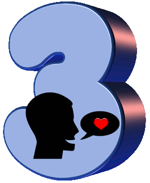 An image was here of the number three with a figure speaking via a word bubble that contains a heart resembling the message of love.